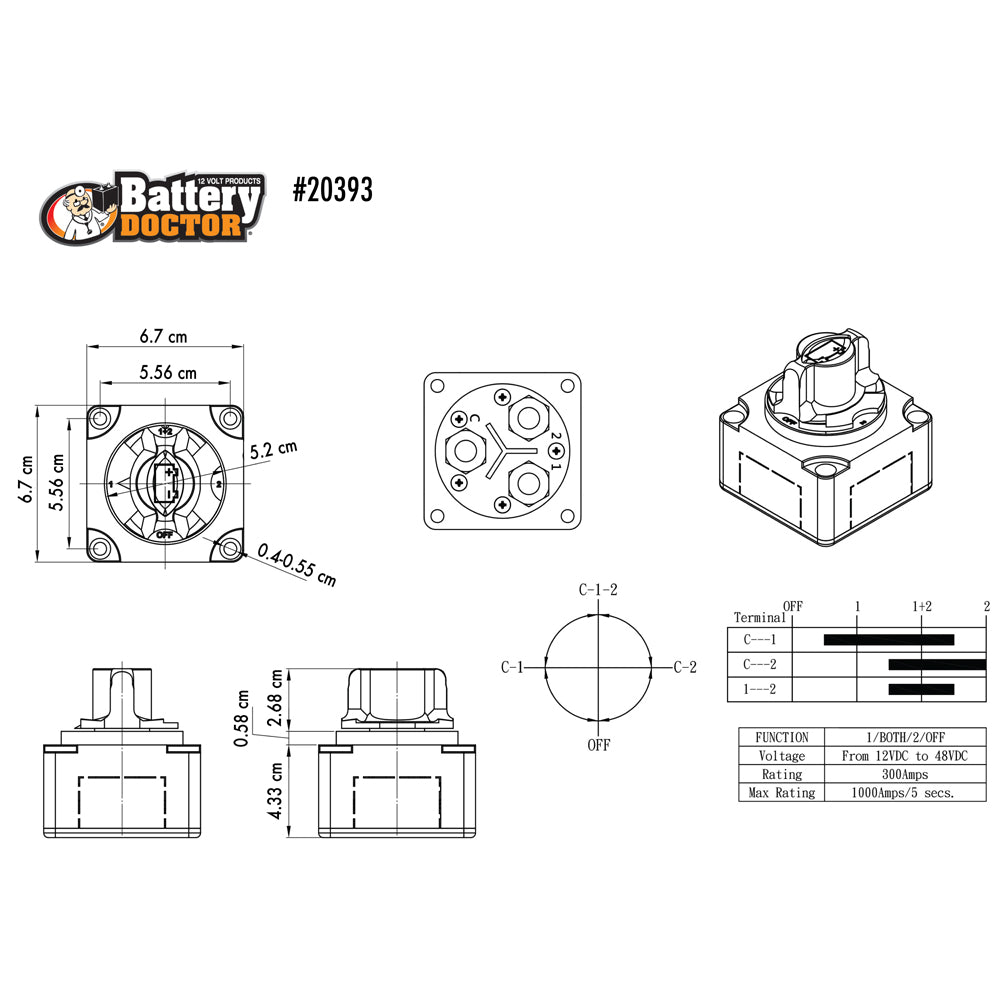 20393 - Battery Doctor® 4-Position Mini Master Battery Disconnect & Dual Battery Selector Switch