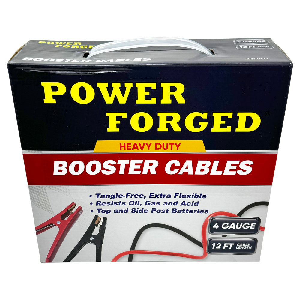 Heavy Duty Booster Cables, 12 ft - 4ga - 400A Clamp