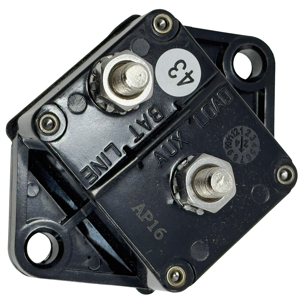 676306 - 60 Amp Waterproof Panel Mount Circuit Breaker, 32V DC Auto-Reset, 1/4-28 Studs