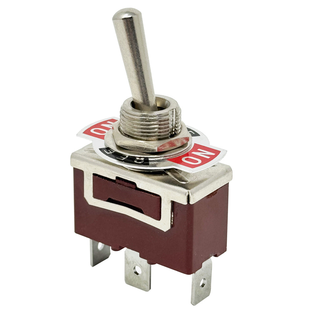 696307 - Heavy Duty ON-OFF-ON Toggle Switch, SPDT, 3 Push-On Terminal, 30A/12VDC, 20A/125VAC, 15A/250VAC