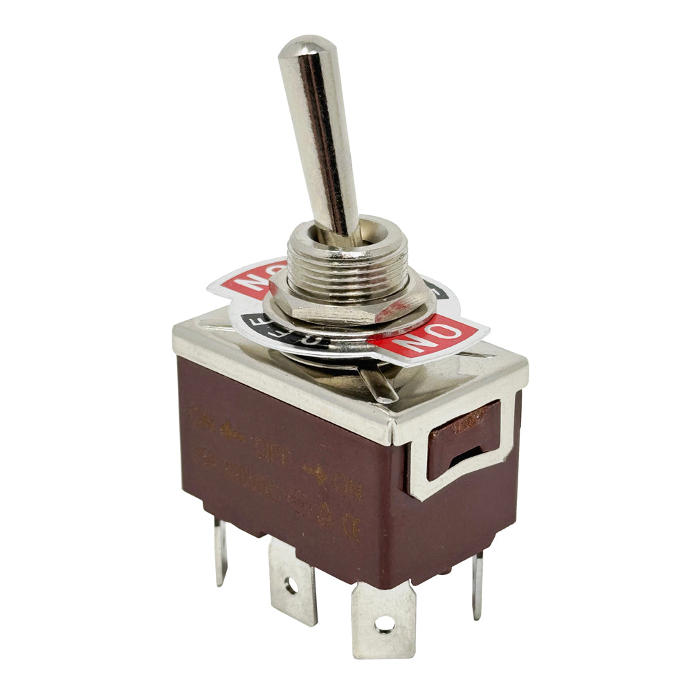 696311 - Heavy Duty ON-OFF-ON Toggle Switch, DPDT, 6 Push-On Terminal, 30A/12VDC, 20A/125VAC, 15A/250VAC
