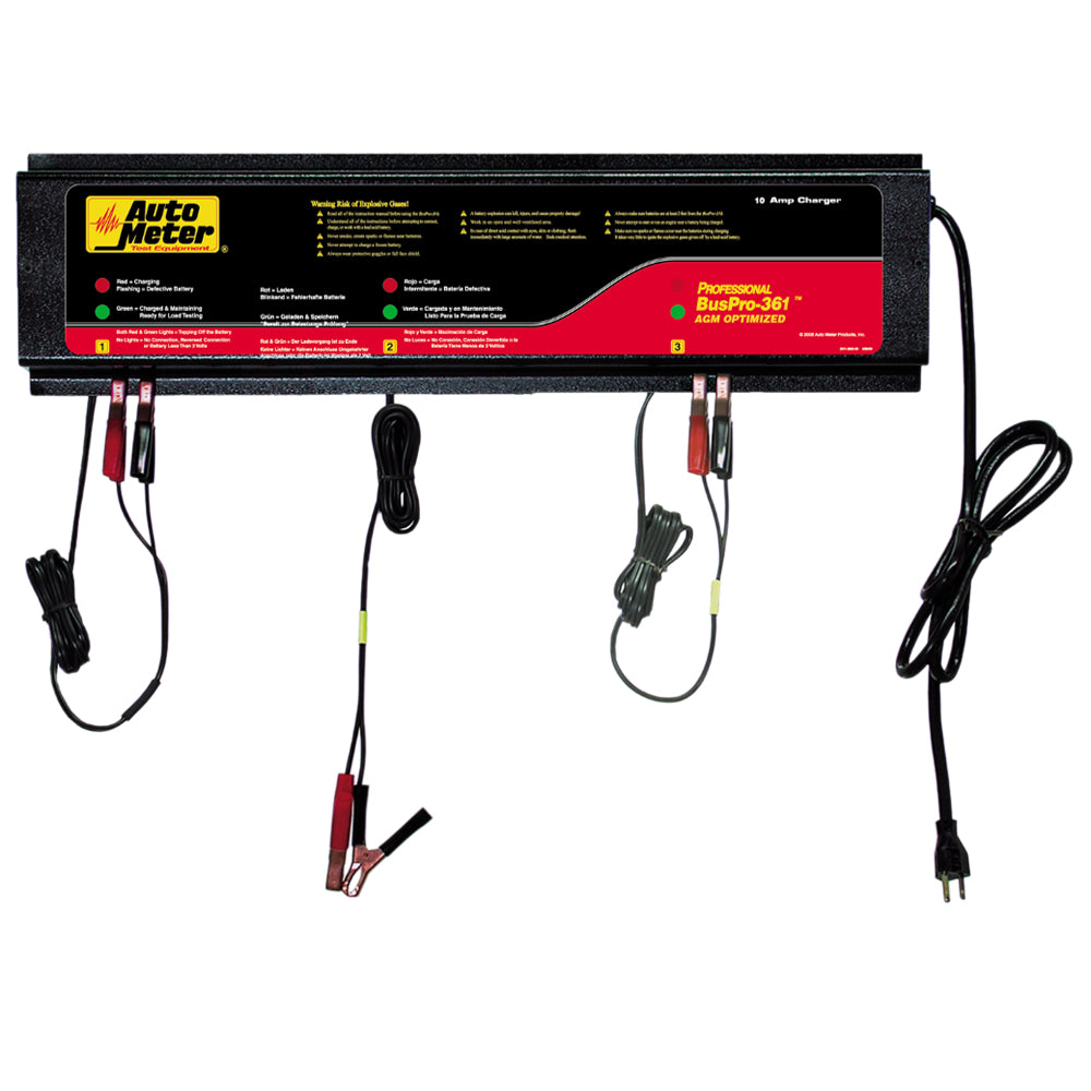 AutoMeter BUSPRO-361 AGM Optimized 12V/10A 3-Station Smart Battery Charger - 120VAC