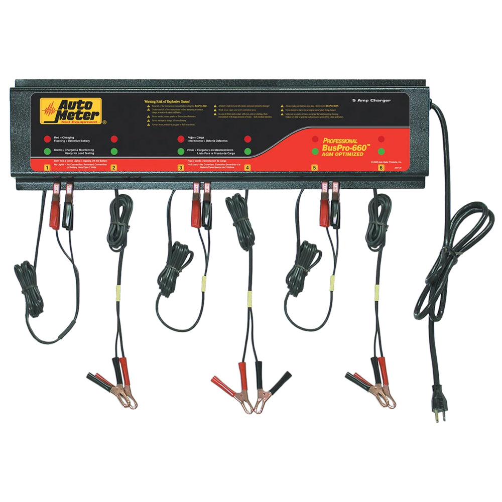 AutoMeter BUSPRO-660 AGM Optimized 12V/5A 6-Station Smart Battery Charger - 120VAC