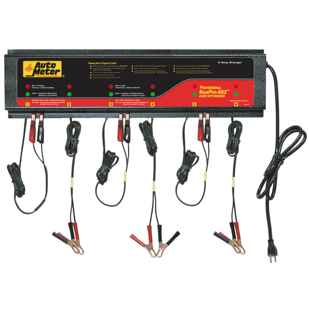 AutoMeter BUSPRO-662 AGM Optimized 12V/5A 6-Station Smart Battery Charger - 230VAC