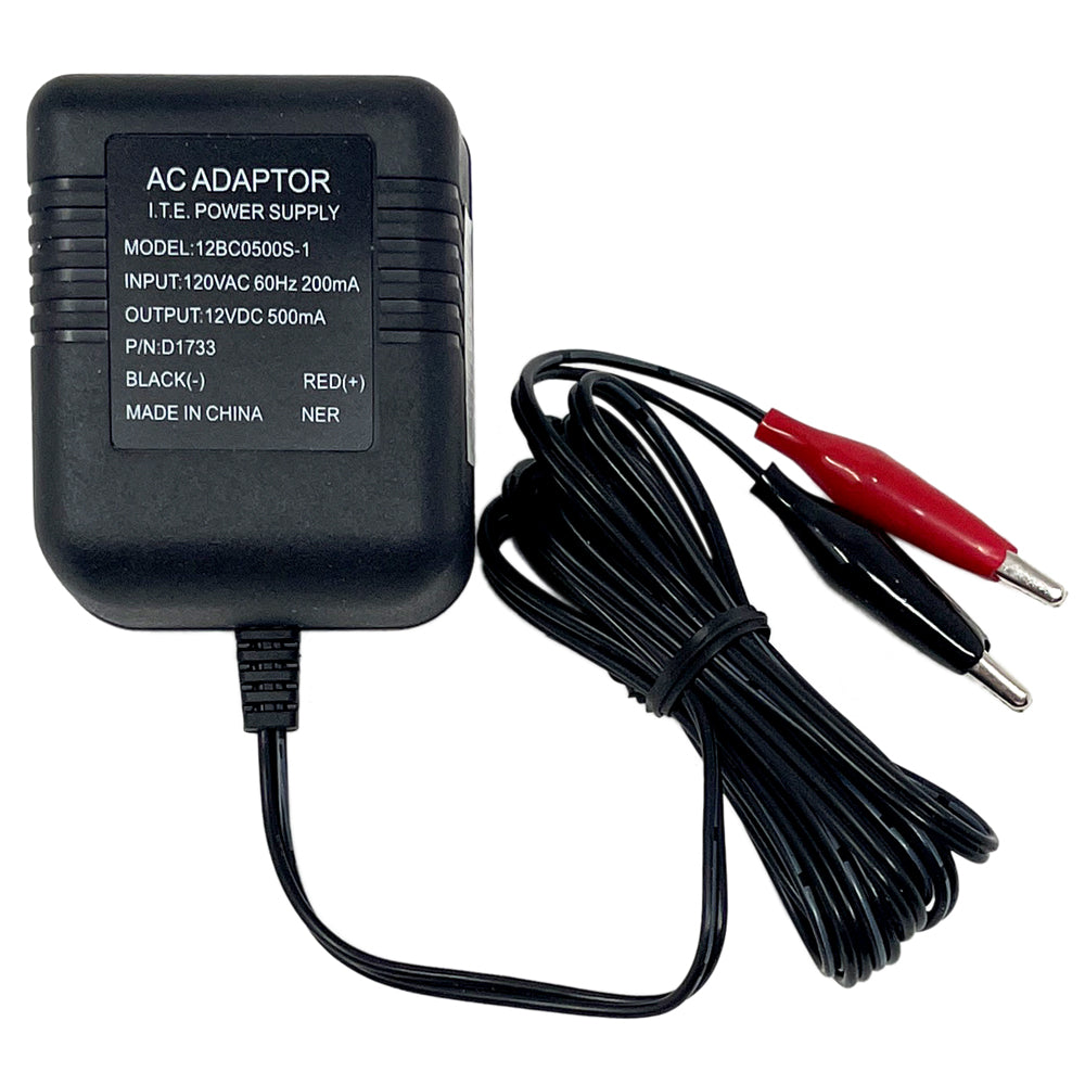 D1733 - UPG Charger 12V, 500mA Unregulated, Single Stage w/Alligator Clips