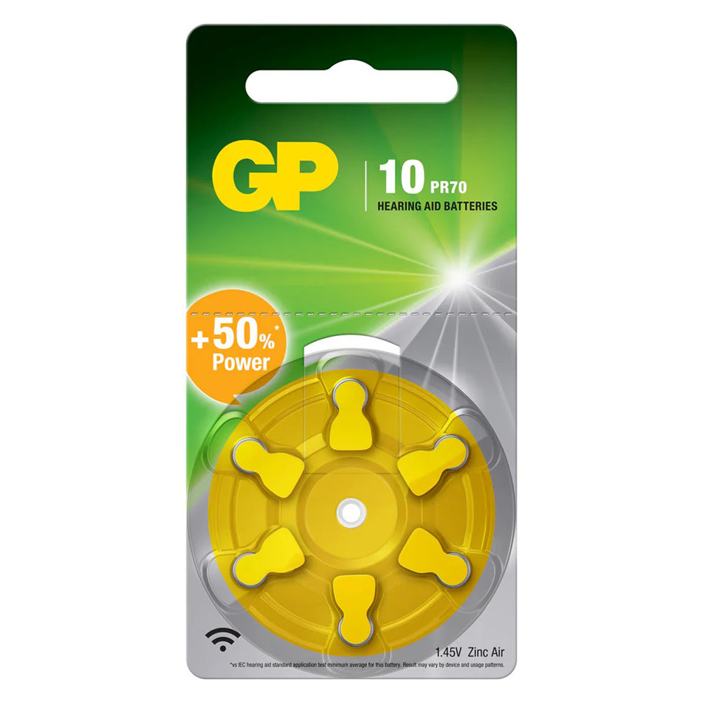 GP-10HA-6 - GP Size 10 Yellow Tab Hearing Aid Batteries - card of 6
