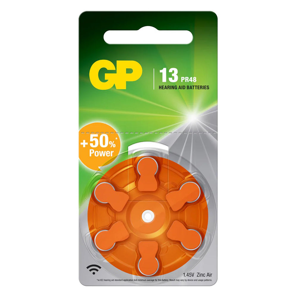 GP-13HA-6 - GP Size 13 Orange Tab Hearing Aid Batteries - card of 6