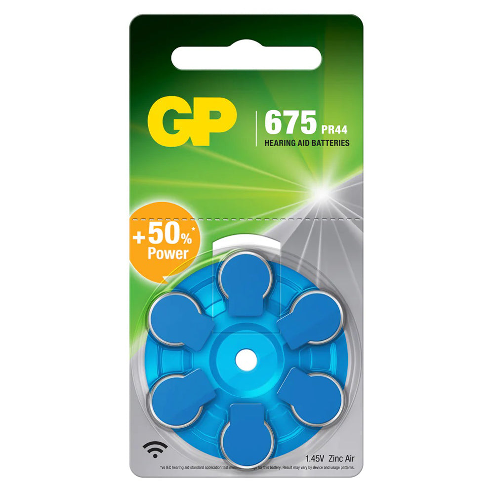 GP-675HA-6 - GP Size 675 Blue Tab Hearing Aid Batteries - card of 6