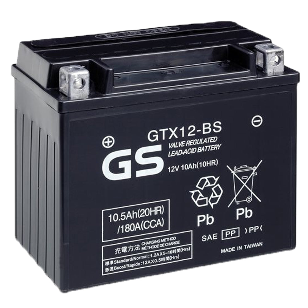 GS Battery GTX12-BS 12V AGM MC Battery, Dry Charged w/Acid Pack 10 AH, 180 CCA, GSTM3RH2S