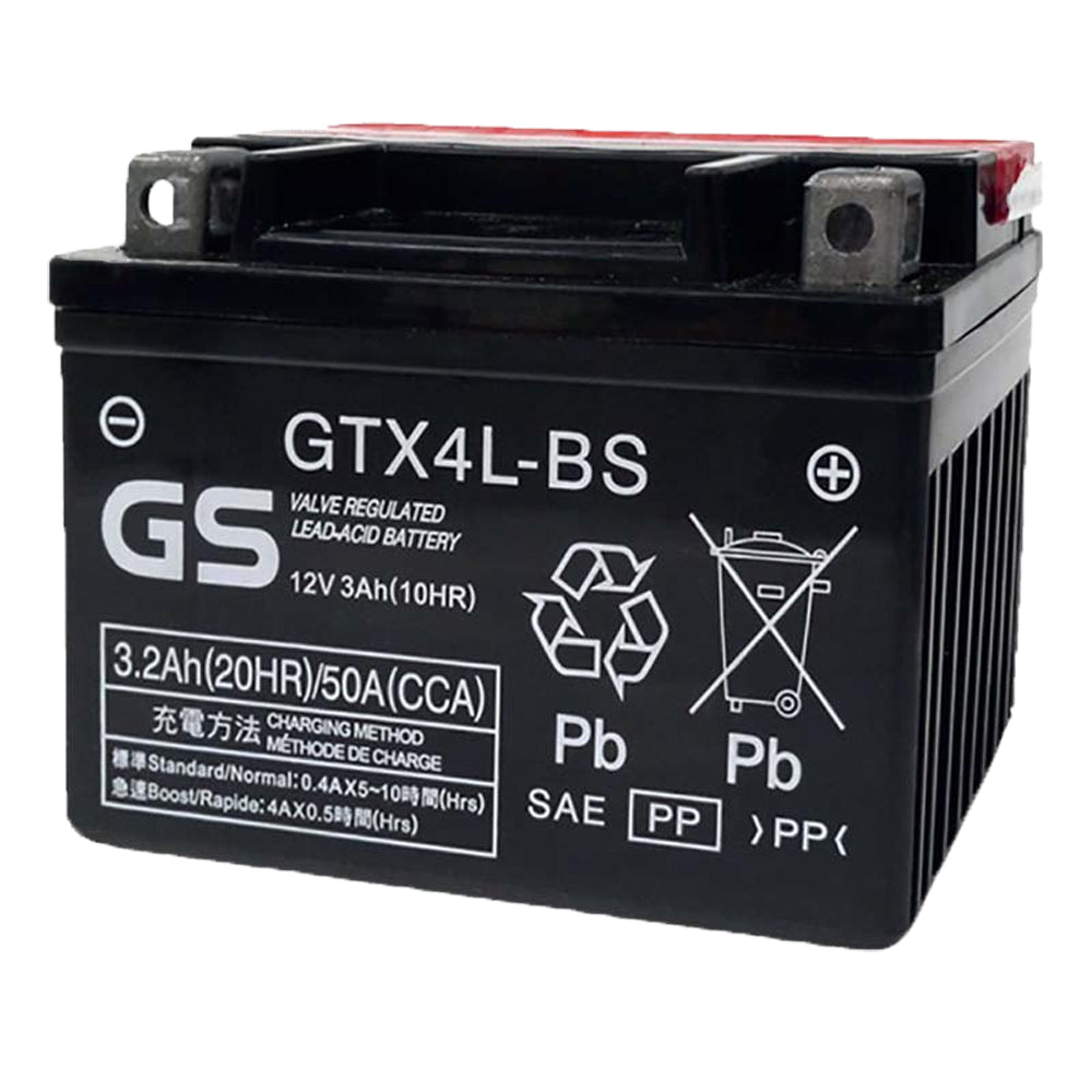 GS Battery GTX4L-BS 12V AGM MC Battery, Dry Charged w/Acid Pack 3 AH, 50 CCA GSTM624BS