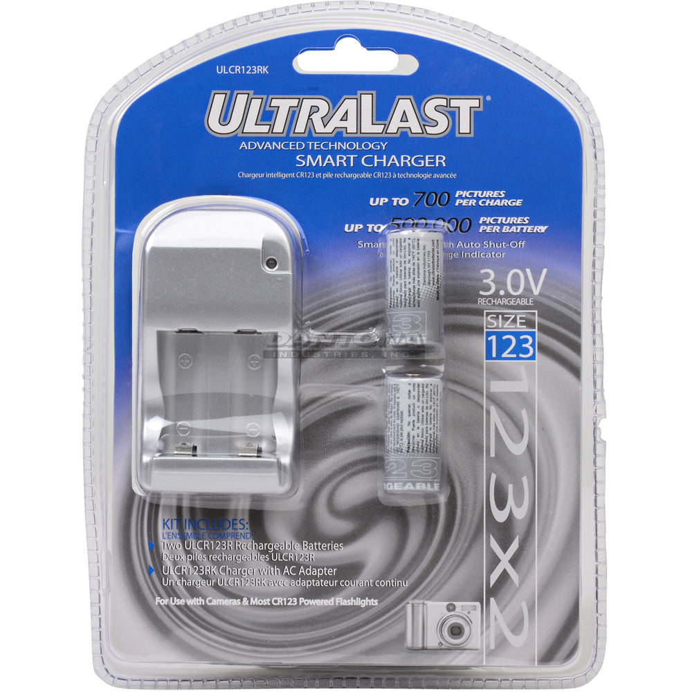 ULCR123RK - UltraLast Smart Charger with 2 Rechargeable CR123 Li-Ion Batteries