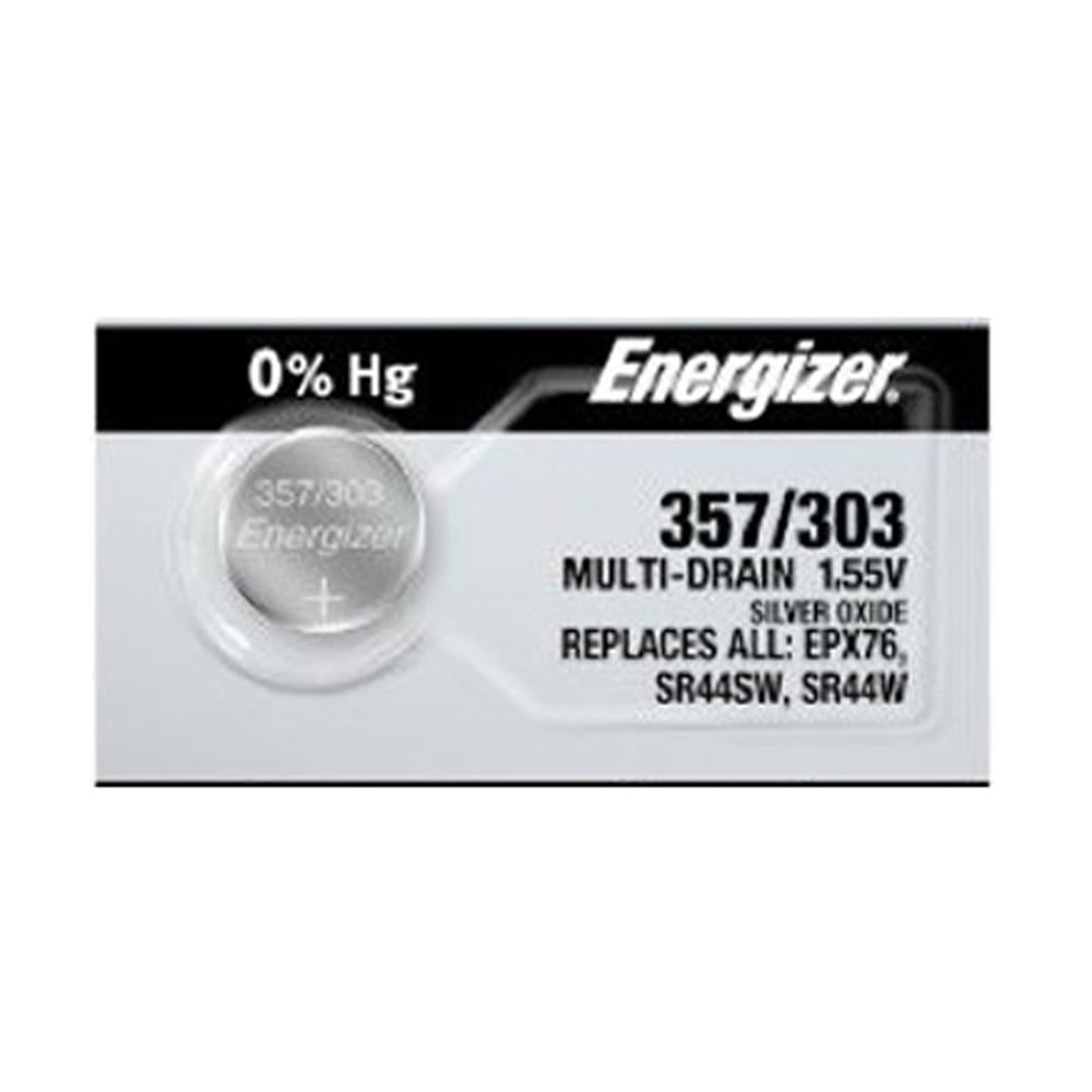 Energizer 357/303 Silver Oxide Button Cell, 1.55V Multi-Drain - each