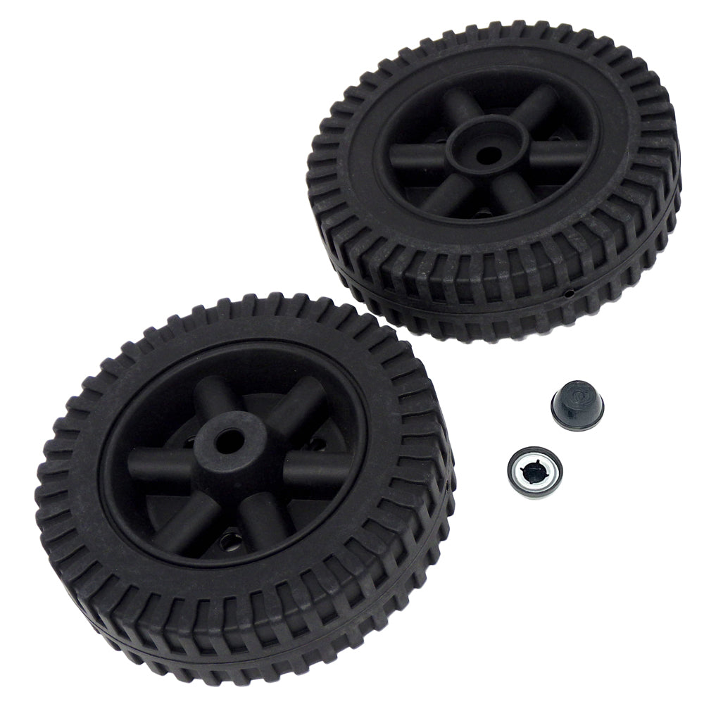 696561 - 2 Wheel Kit - 6" for 3/8" Axle, Black Hollow Plastic Wheels, includes Axle Caps