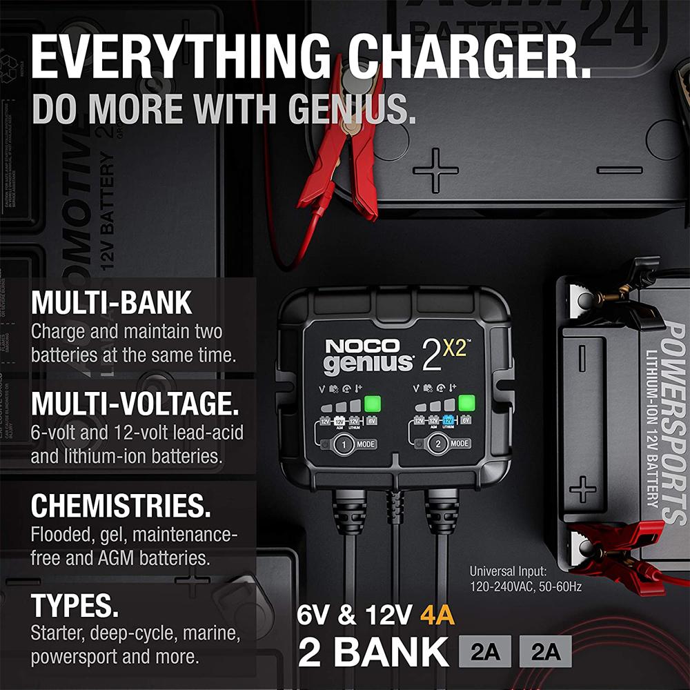 NOCO GENIUS2X2 2-Bank, 4-Amp (2A per bank) Battery Charger & Maintainer