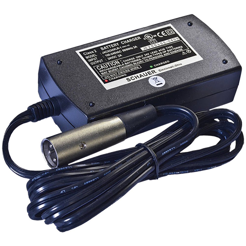 JAC0224-XLR - Schauer 24V, 2A Fully Automatic Electronic Charger/Maintainer - Universal Input 100-240VAC - XLR 3-Pin Male Plug