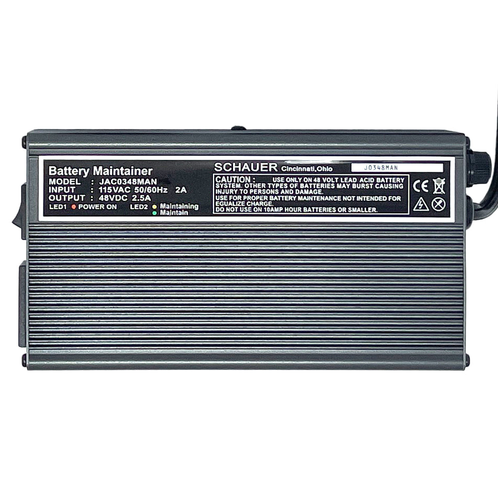 JAC0348MAN - Schauer 48V, 2.5A Golf Cart Battery Maintainer - 115VAC - Battery Clips