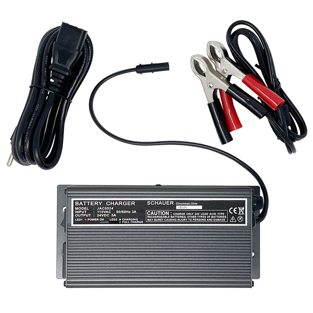 JAC0524-C - Schauer 24V, 5A Fully Automatic Electronic Charger/Maintainer - 115VAC - Battery Clips