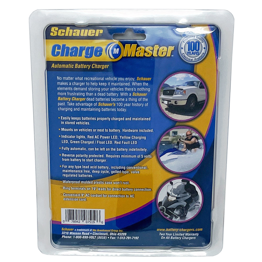 OB1 - Schauer 12V, 1.5A Fully Automatic On-Board Waterproof Maintainer - 115VAC - Ring Terminals