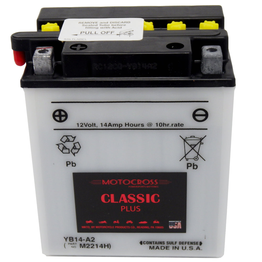 YB14-A2 High Perf Conv 12V MC Battery, Dry Charged 14 AH, M2214H