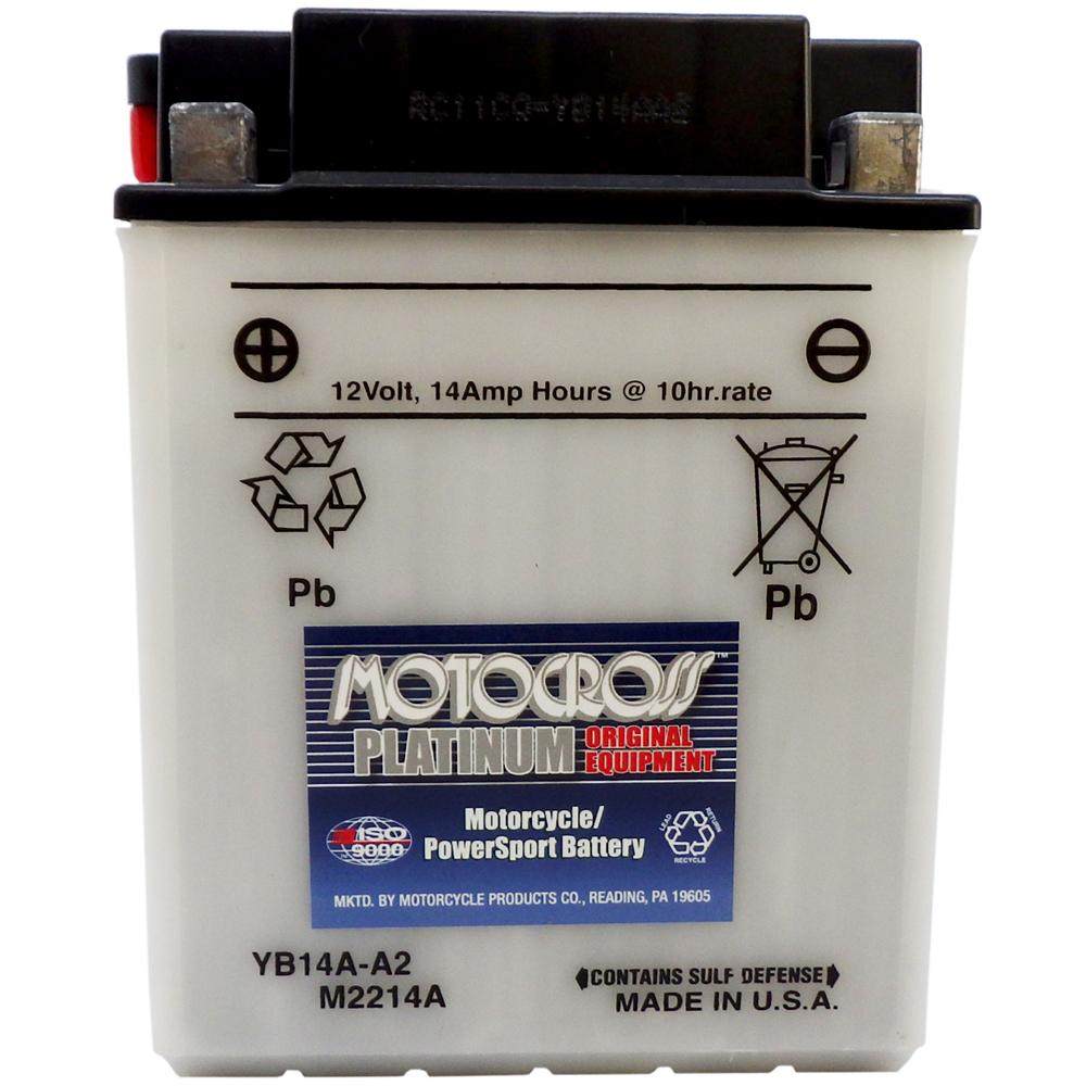 YB14A-A2 High Perf Conv 12V MC Battery, Dry Charged 14 AH, M2214A