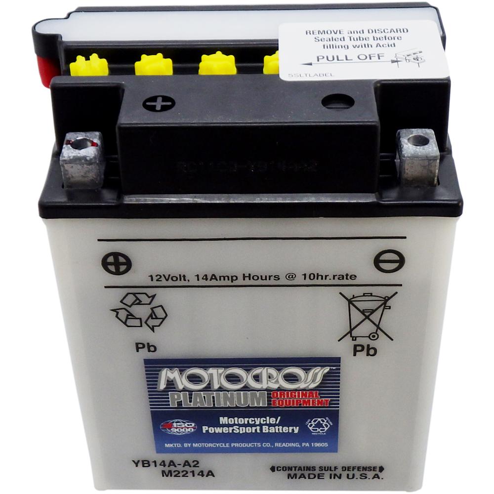 YB14A-A2 High Perf Conv 12V MC Battery, Dry Charged 14 AH, M2214A