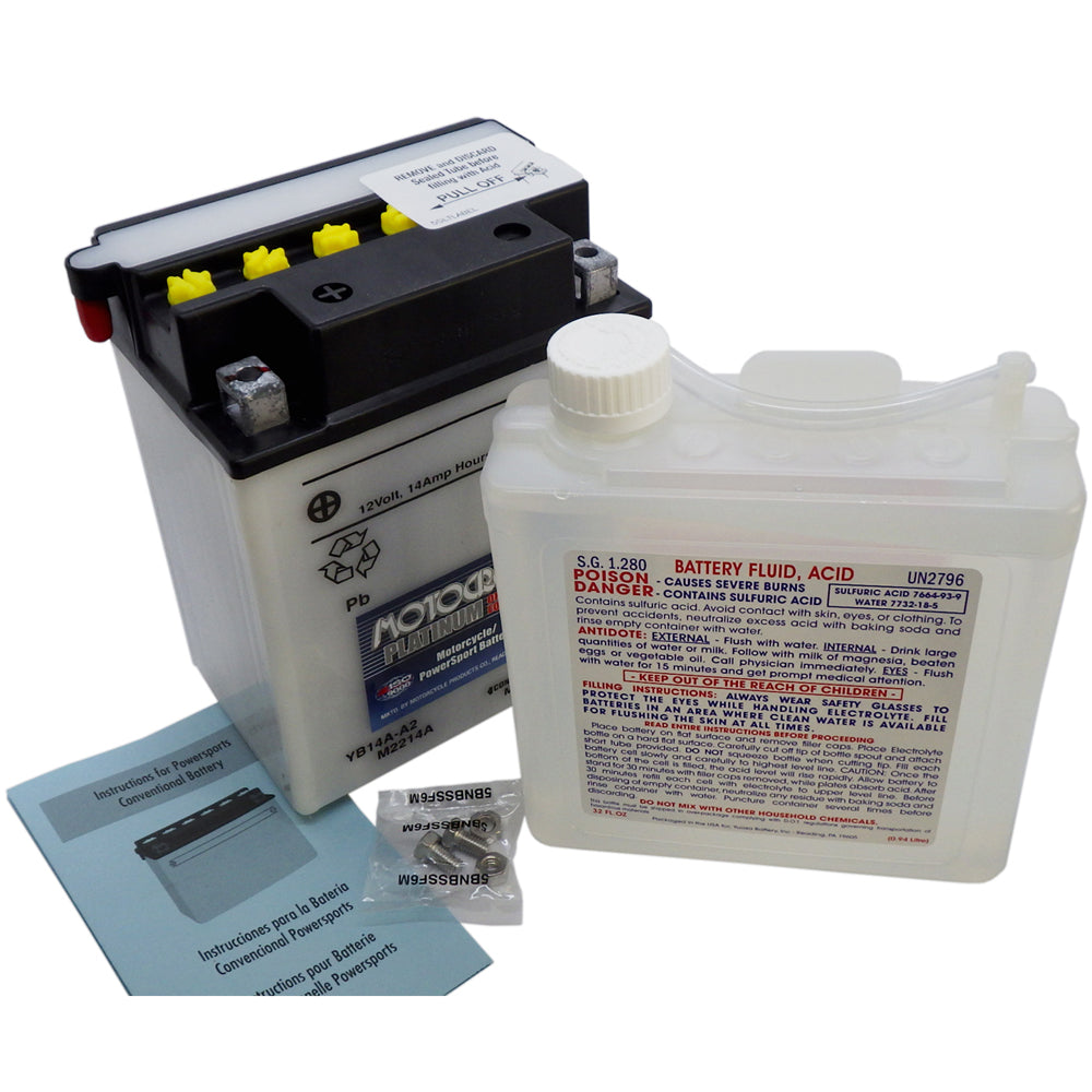 YB14A-A2 High Perf Conv 12V MC Battery, Dry Charged 14 AH, M2214A