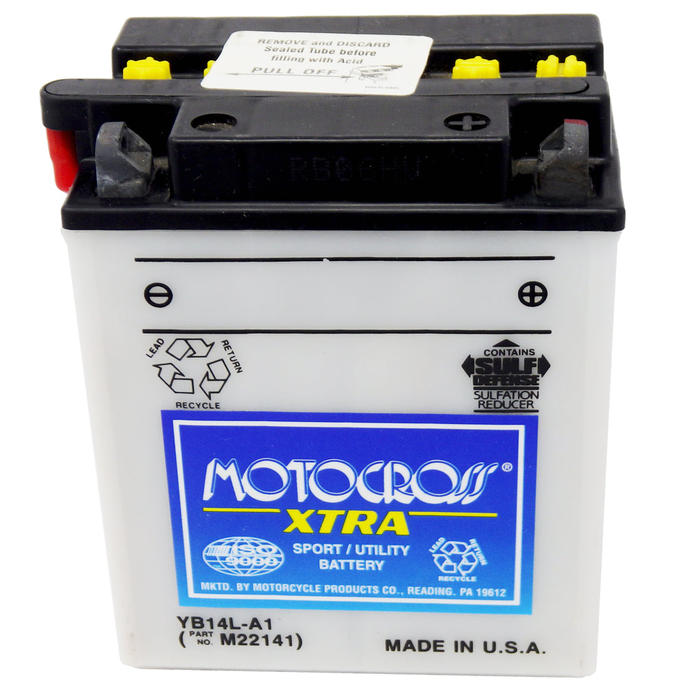YB14L-A1 High Perf Conv 12V MC Battery, Dry Charged 14 AH, M22141