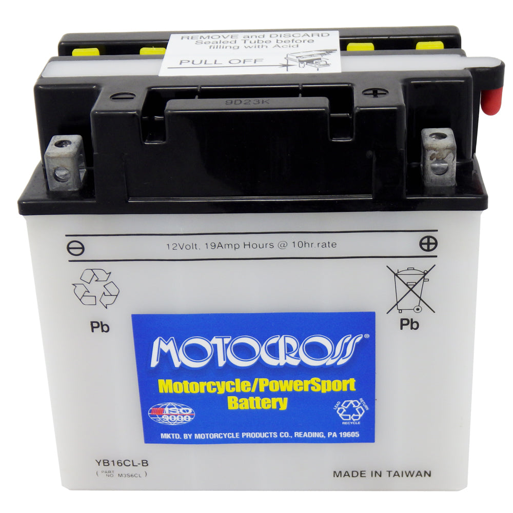 YB16CL-B High Perf Conv 12V MC Battery, Dry Charged 19 AH, M2S6CL