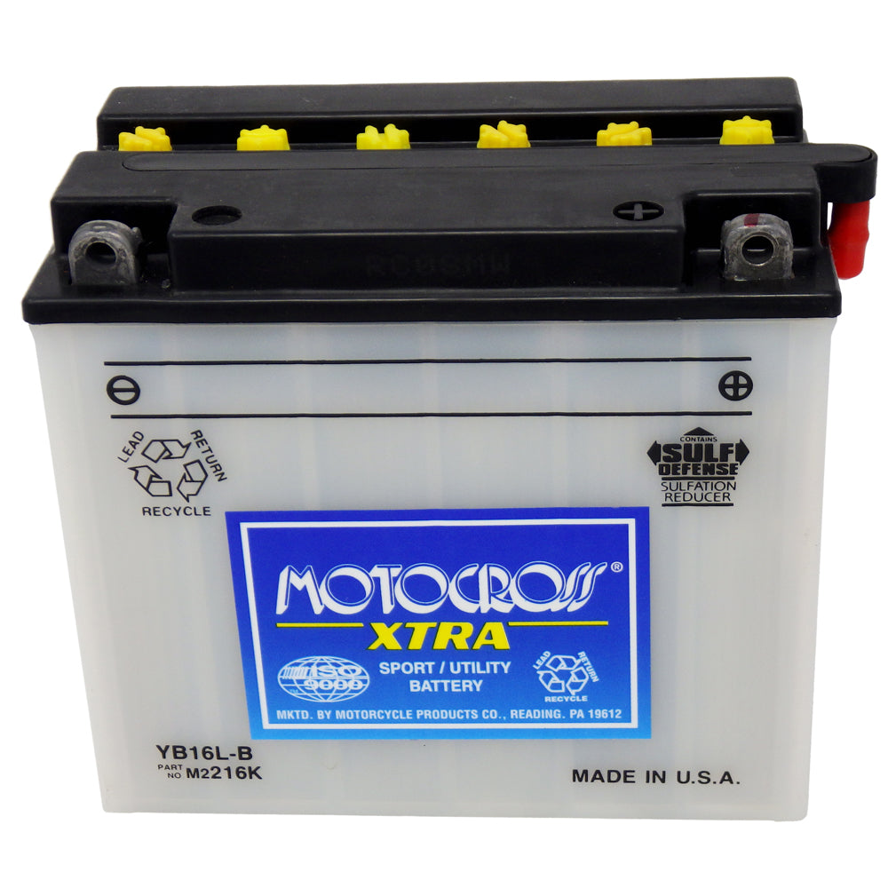 YB16L-B High Perf Conv 12V MC Battery, Dry Charged 19 AH, M2216K