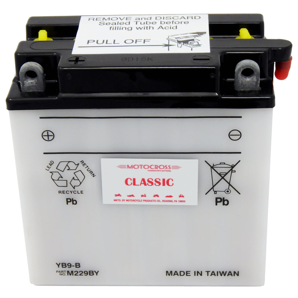 YB9-B High Perf Conv 12V MC Battery, Dry Charged 9 AH, M229BY