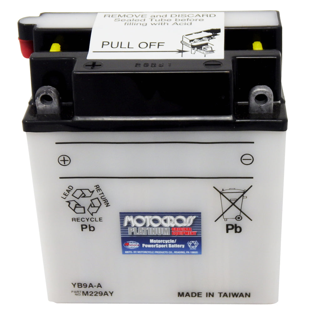 YB9A-A High Perf Conv 12V MC Battery, Dry Charged 9 AH, M229AY