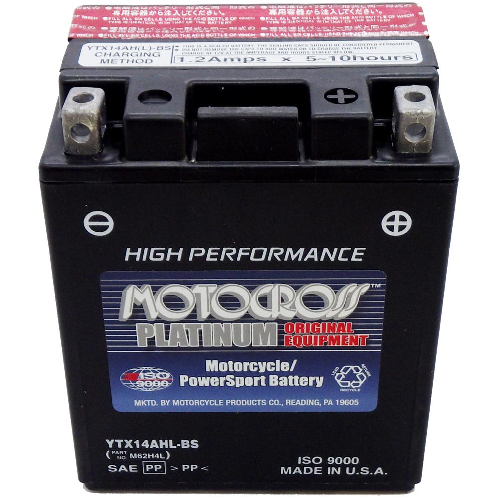 YTX14AHL-BS High Performance 12V AGM MC Battery, Dry Charged w/Acid Pack 12 AH, 210 CCA  M62H4L