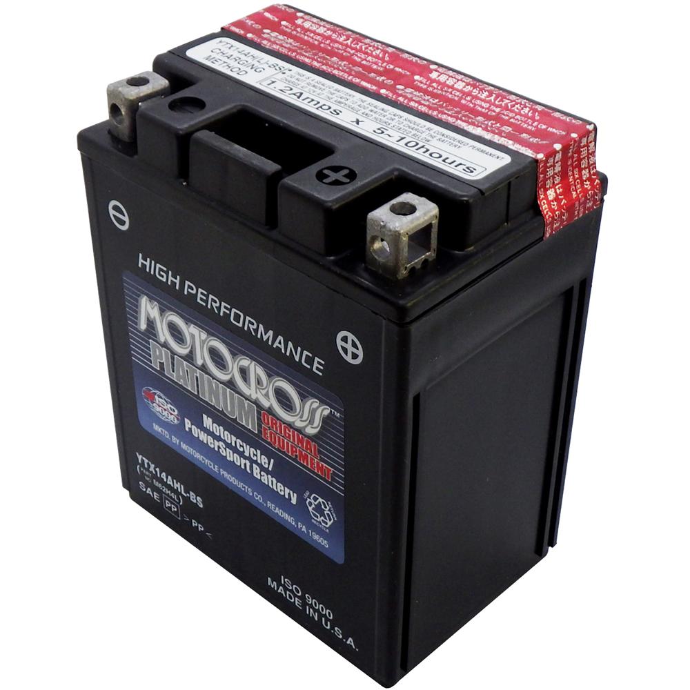 YTX14AHL-BS High Performance 12V AGM MC Battery, Dry Charged w/Acid Pack 12 AH, 210 CCA  M62H4L