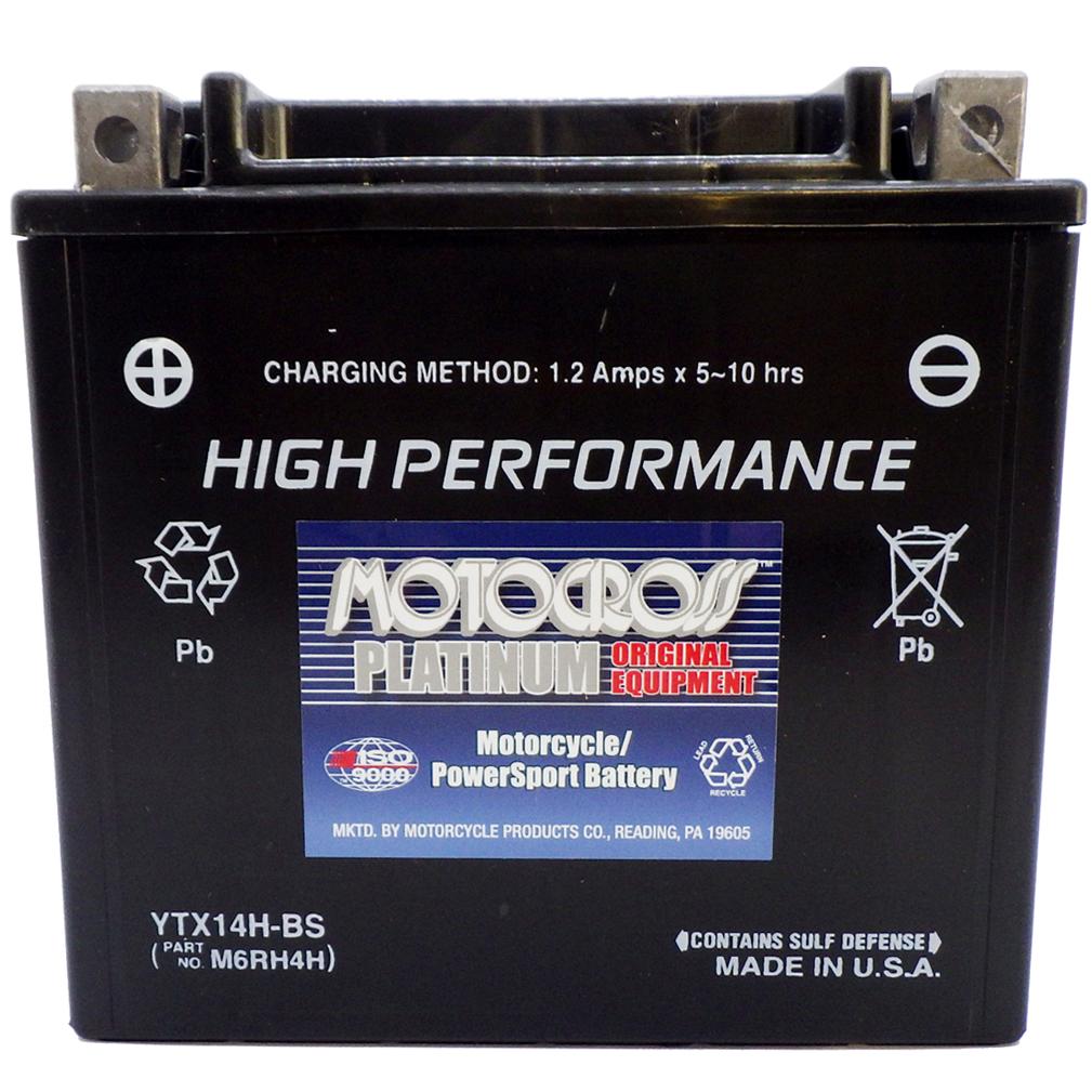 YTX14H-BS High Performance 12V AGM MC Battery, Dry Charged w/Acid Pack 12 AH, 240 CCA M6RH4H
