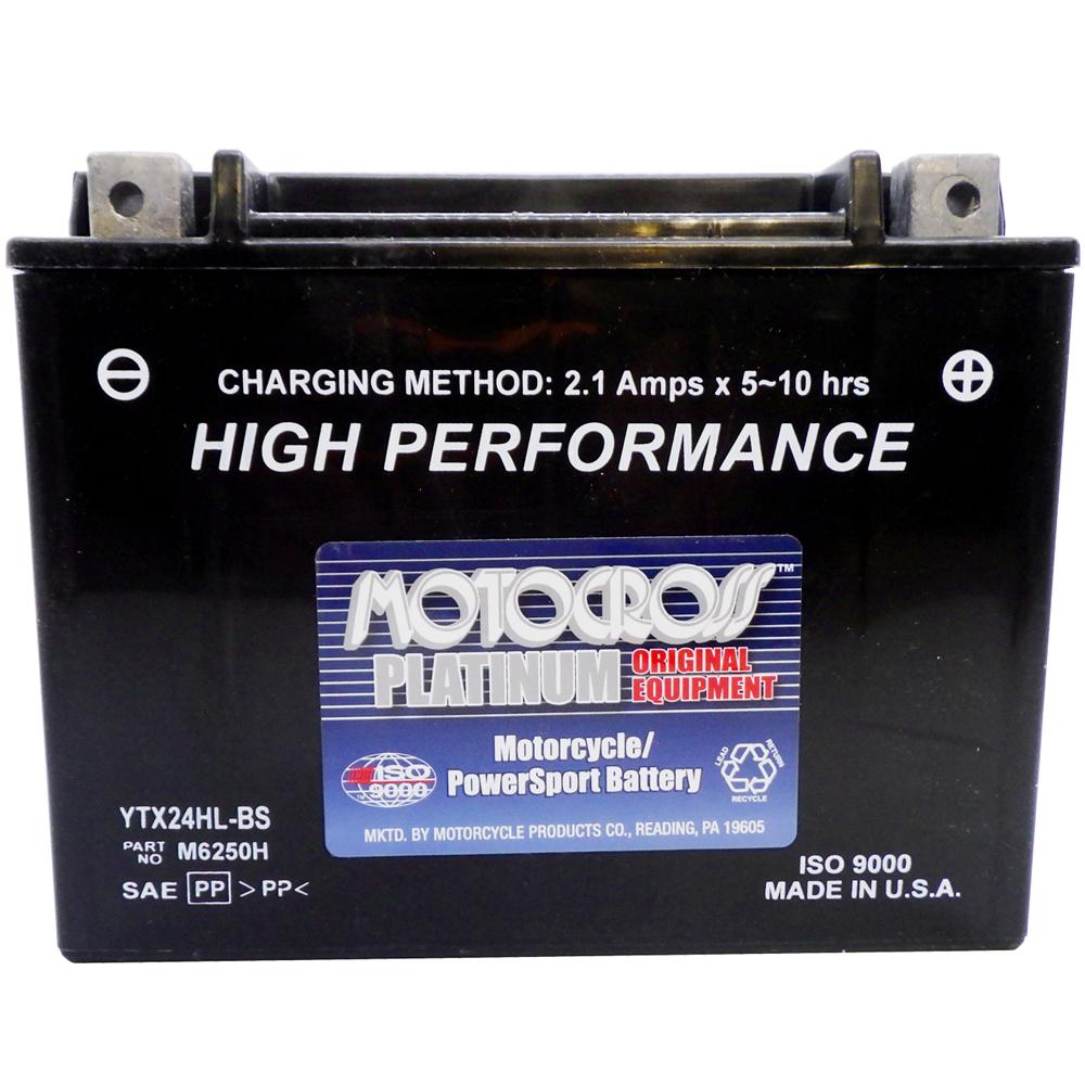 YTX24HL-BS High Performance 12V AGM MC Battery, Dry Charged w/Acid Pack 21 AH, 350 CCA M6250H