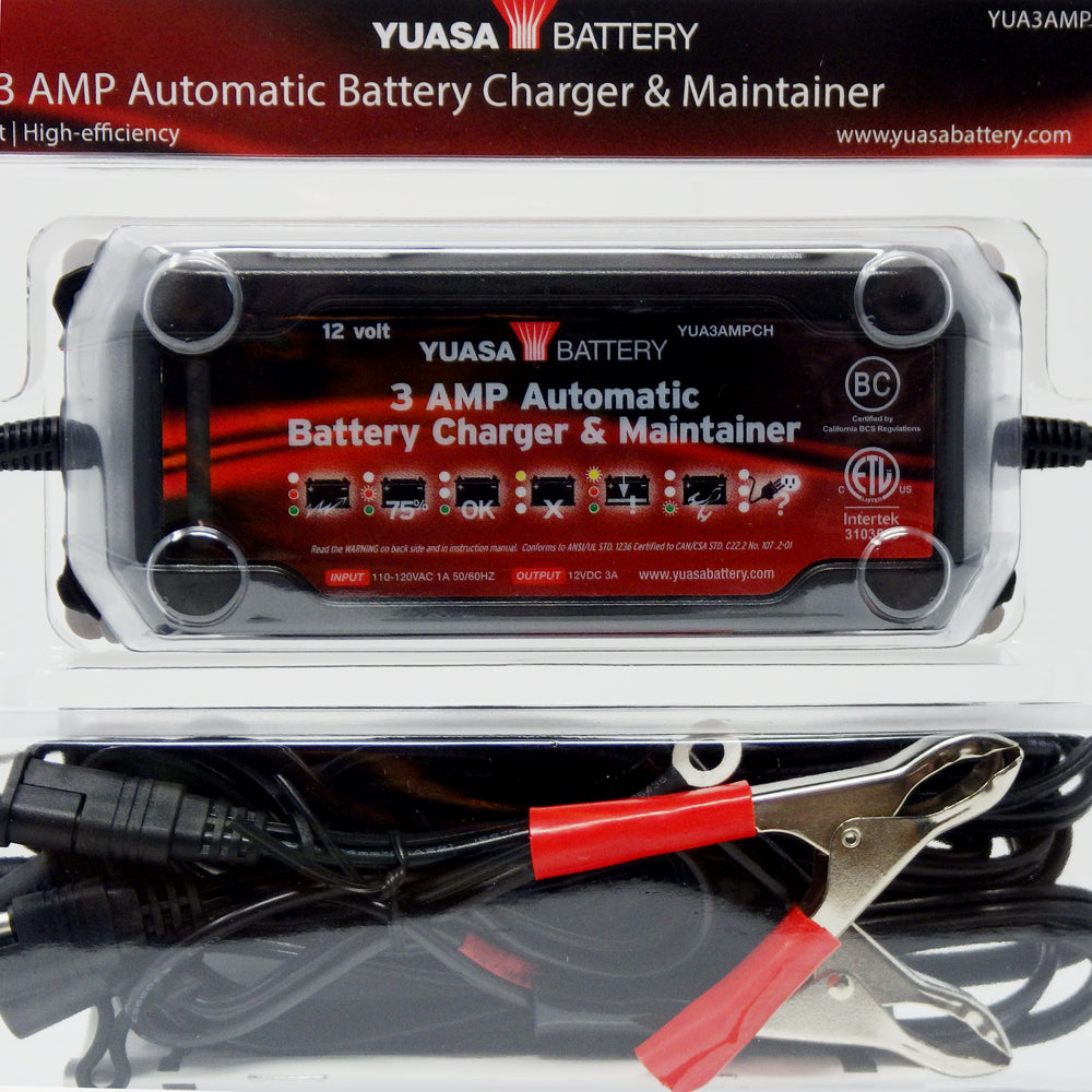 YUASA 12 Volt, 3 Amp Automatic Battery Charger and Maintainer