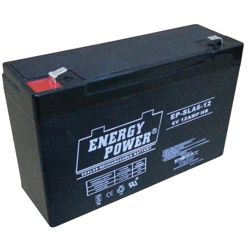 Energy Power 6V, 12AH SLA AGM Battery - T1 Push-on Terminals (.187")