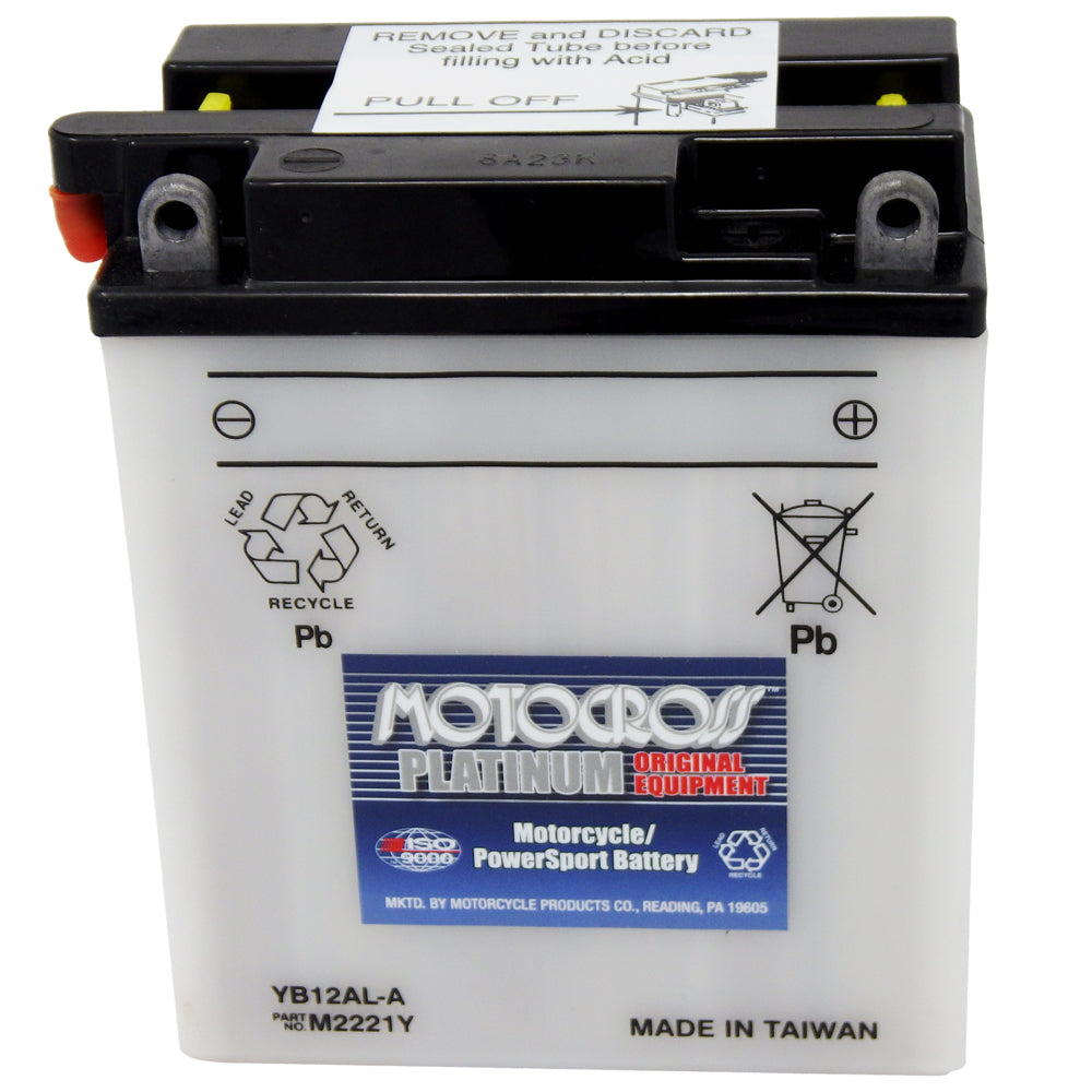 YB12AL-A High Perf Conv 12V MC Battery, Dry Charged 12 AH, M2221Y