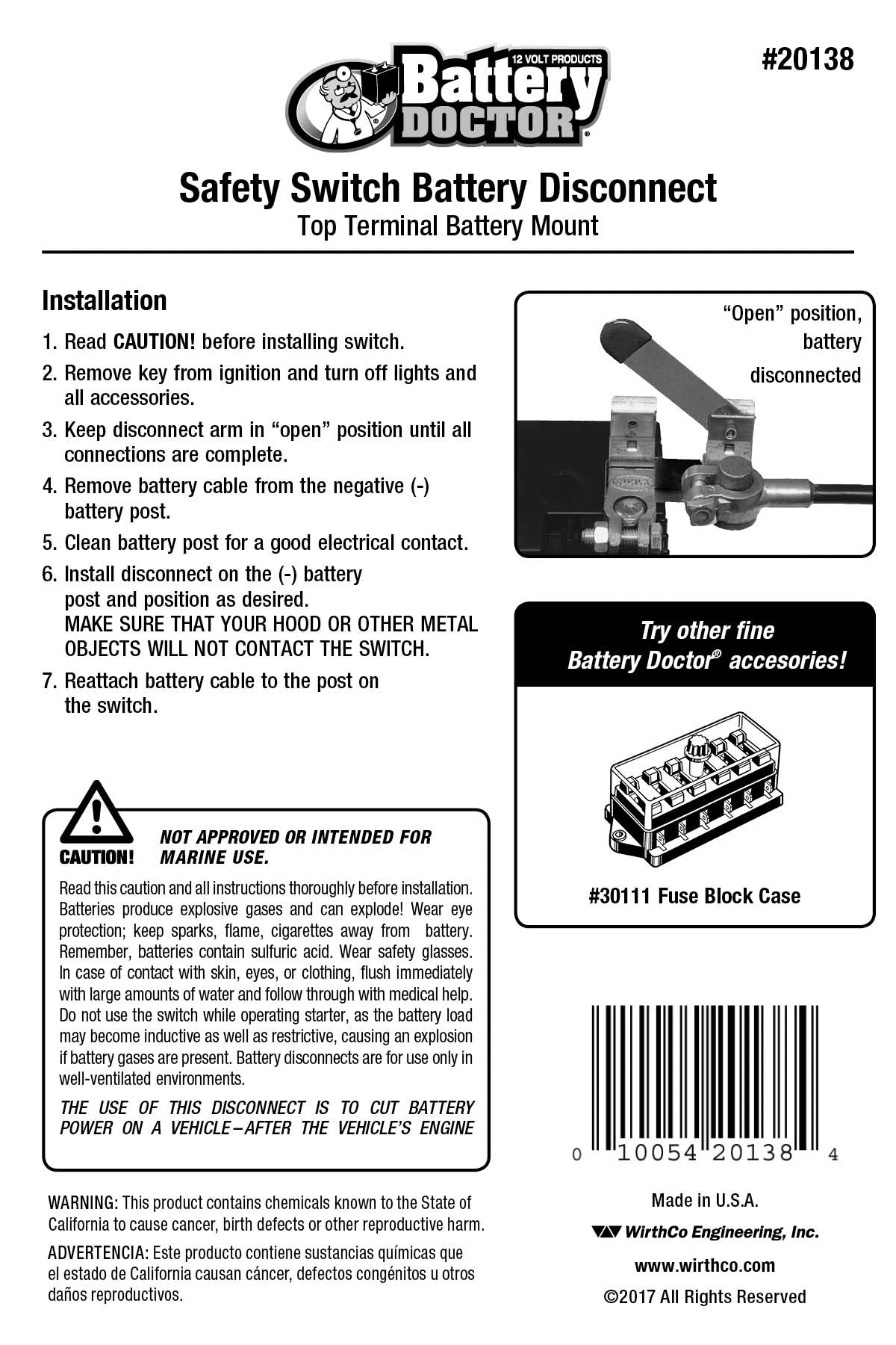 20138 - Battery Doctor® Knife Switch - Top Post to Top Post Cable