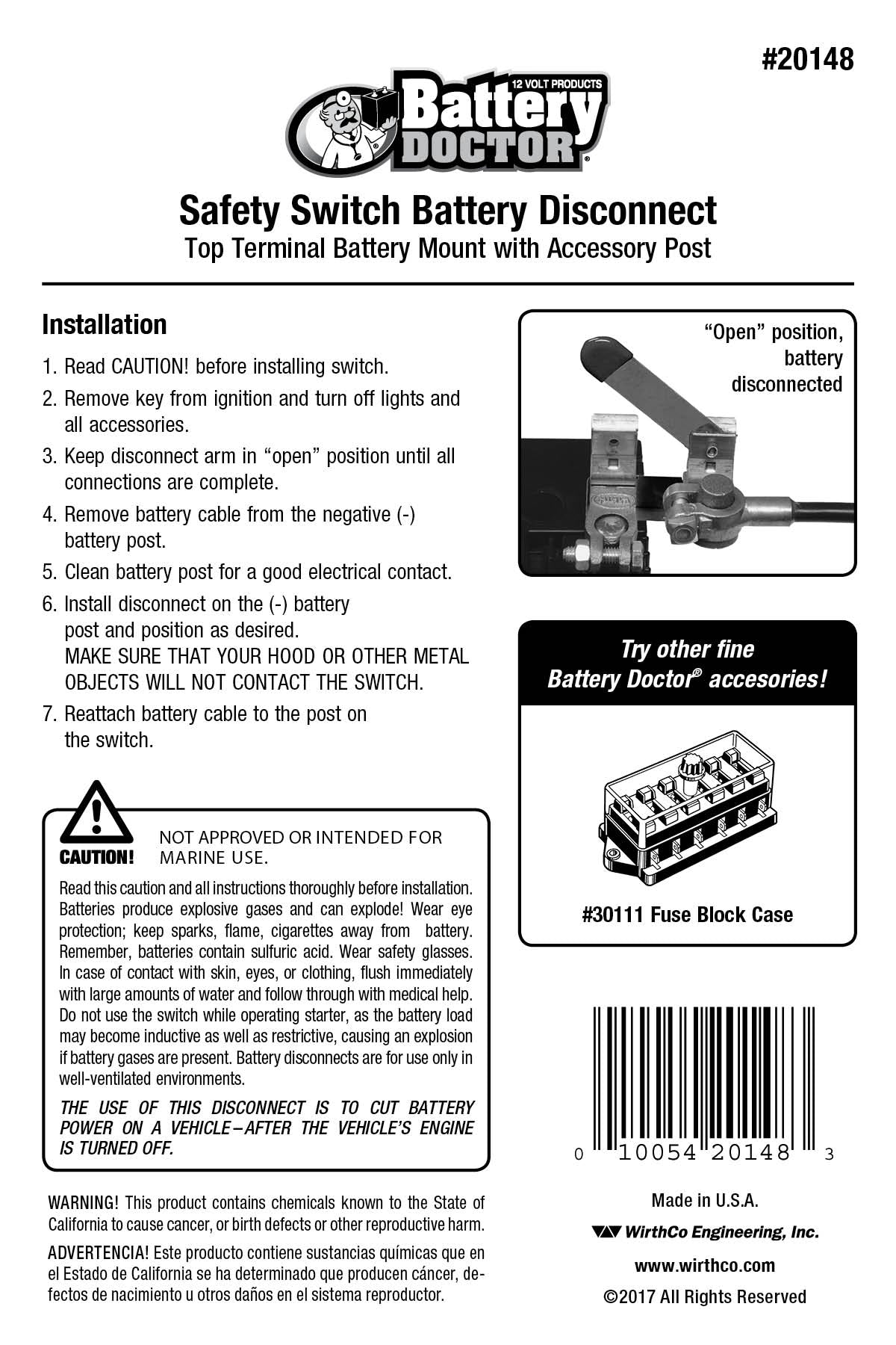 20148 - Battery Doctor® Knife Switch - Top Post w/Stud