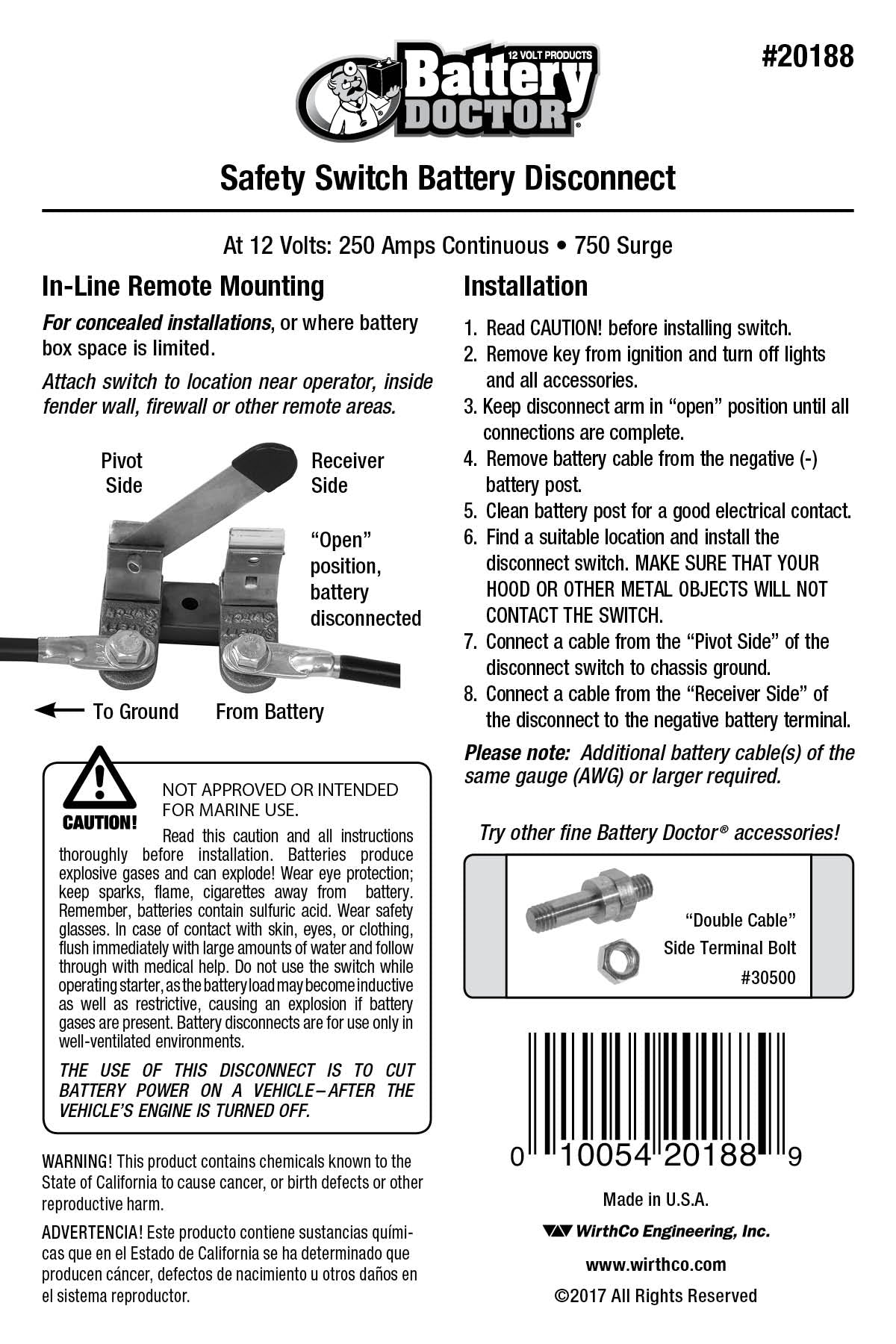 20188 - Battery Doctor® Knife Switch - In-Line Eye to Eye