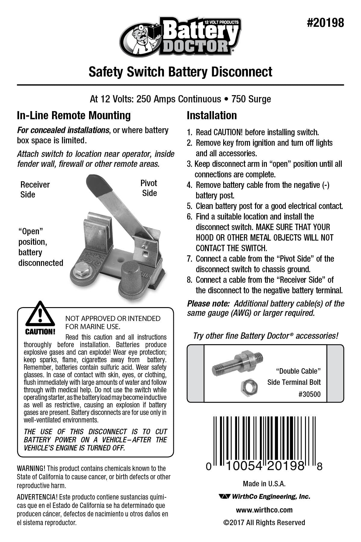 20198 - Battery Doctor® Knife Switch - In-Line Post to Eye