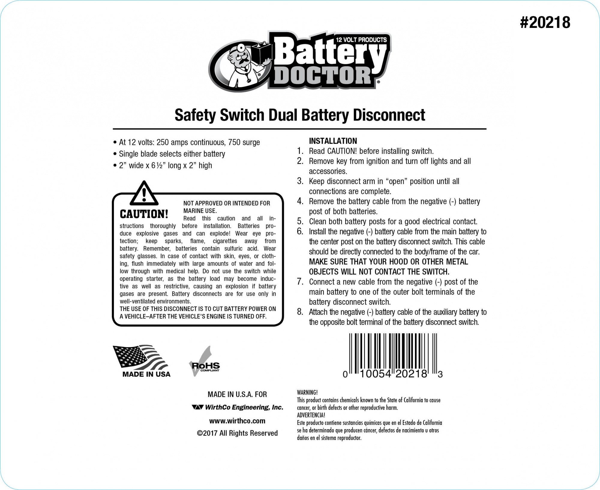 20218 - Battery Doctor® Knife Switch - 1-Blade, 2-Way