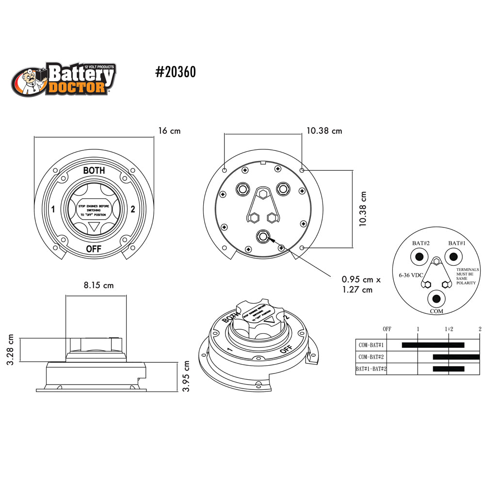 20360-7 - Battery Doctor® 4-Position Master Battery Disconnect & Dual Battery Selector Switch