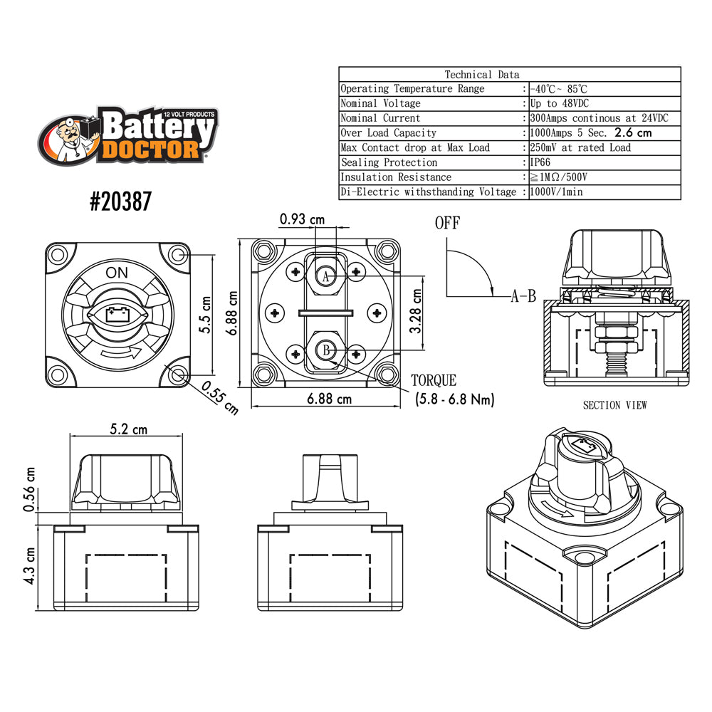 20387 - Battery Doctor® Single Battery Mini Master Disconnect Switch - ON/OFF