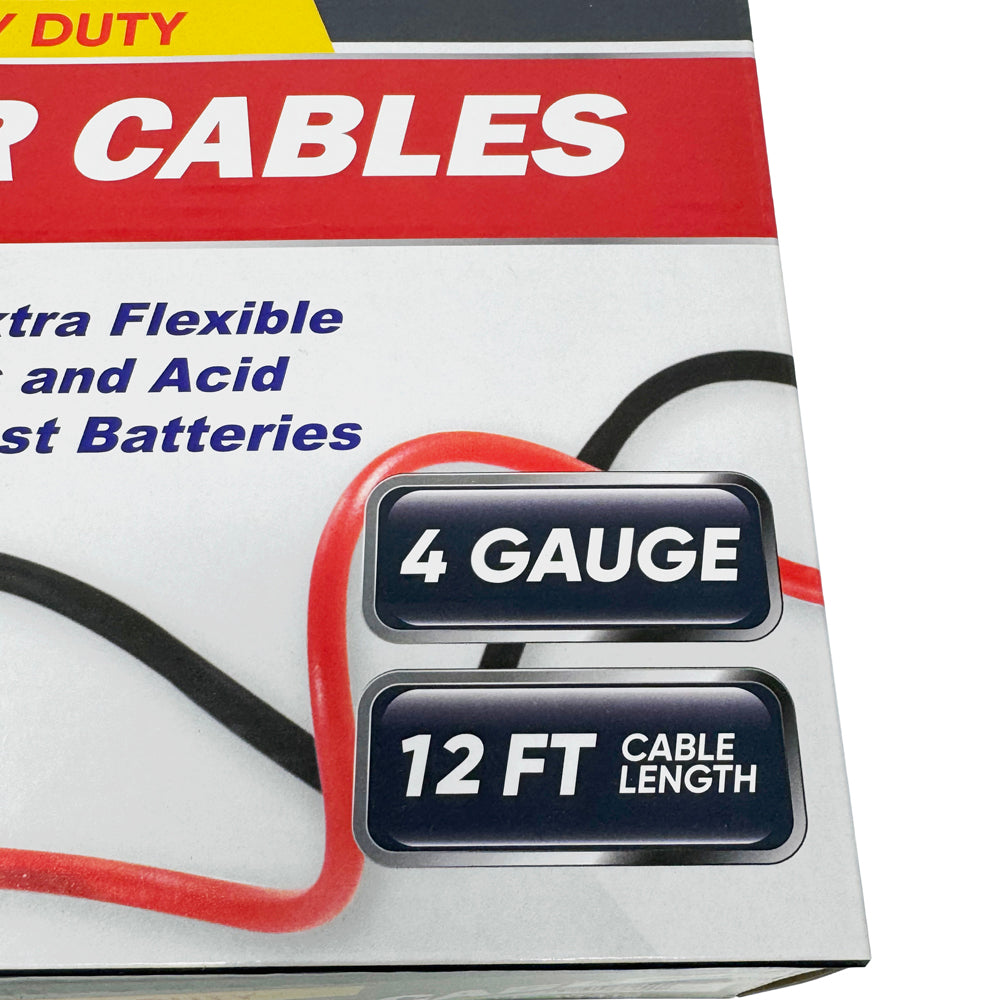 Heavy Duty Booster Cables, 12 ft - 4ga - 400A Clamp