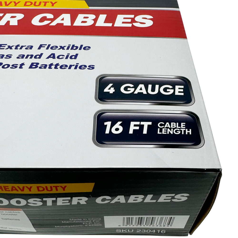 Heavy Duty Booster Cables, 16 ft - 4ga - 400A Clamp