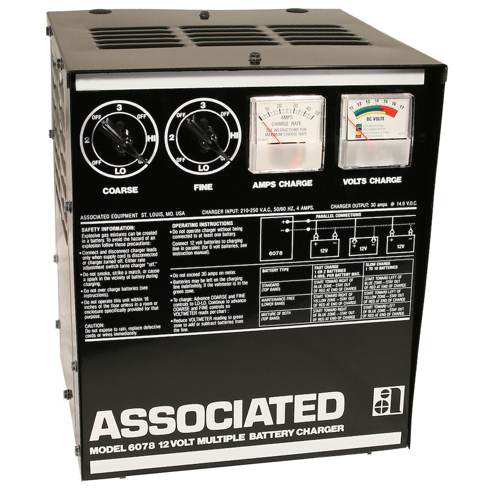 Associated 6078 Parallel Charger, 12V, 30A, 1-10 Batteries, 220VAC