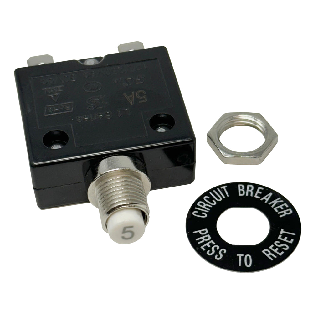 6705 Series - Push-to-Reset Circuit Breaker, 3A, 5A, 10A, 12A, 15A, 20A, 25A, 30A Ratings, .250 Push-On Terminals, 7/16 Mount Hole