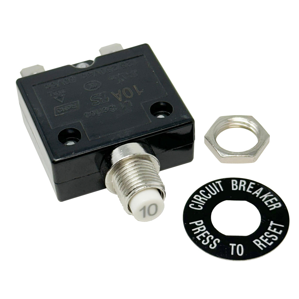 6705 Series - Push-to-Reset Circuit Breaker, 3A, 5A, 10A, 12A, 15A, 20A, 25A, 30A Ratings, .250 Push-On Terminals, 7/16 Mount Hole